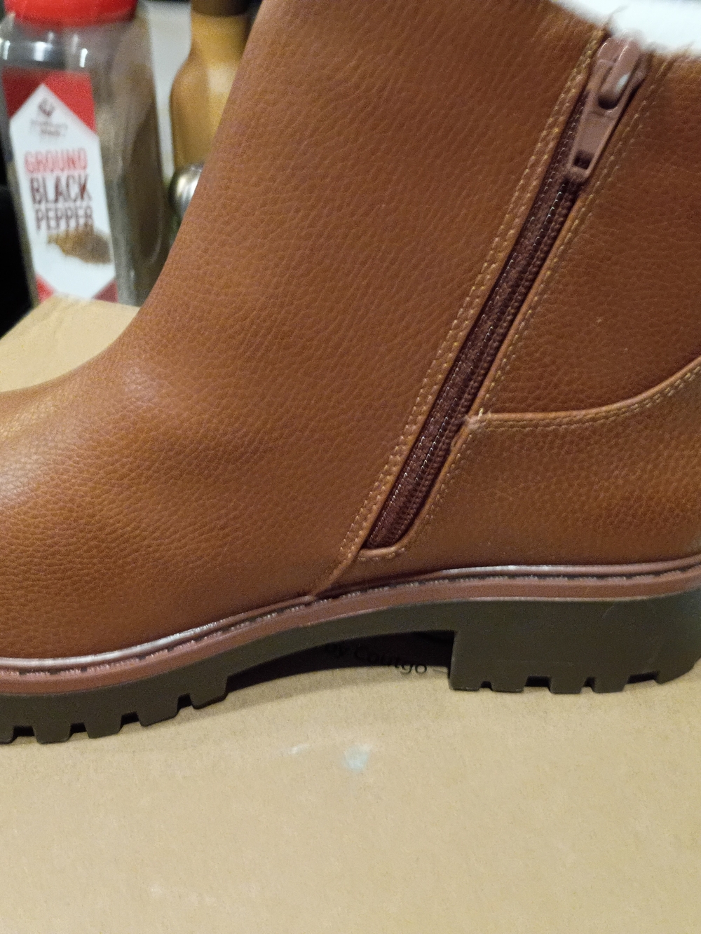 Women’s Brown Faux-Leather Ankle Bootie with Side Zip